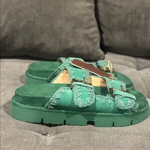 Mou Green Suede Women's Sandals